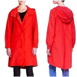 NWT $318 Eileen Fisher Hooded Long Anorak Jacket Red L